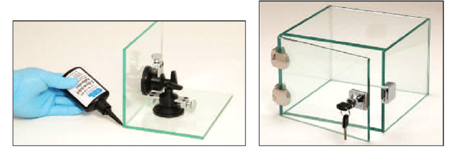 Pieces of glasses glued together using UV curing adhesive