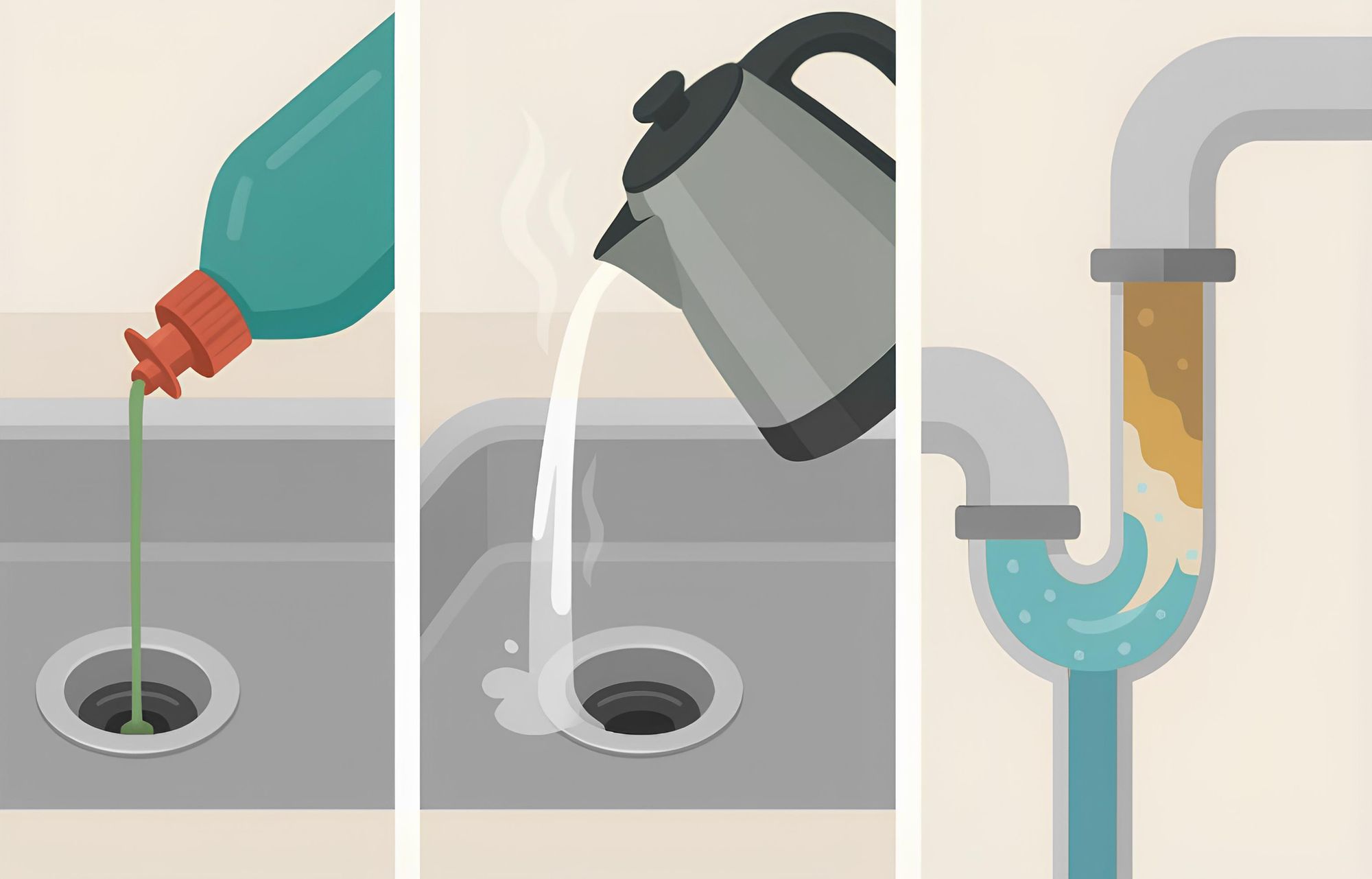 Hot Water + Dish Soap (Grease Clogs)