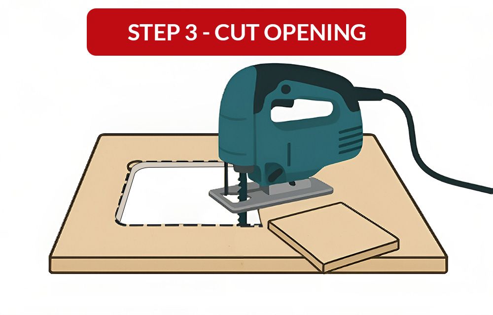 Cut the opening with a jigsaw